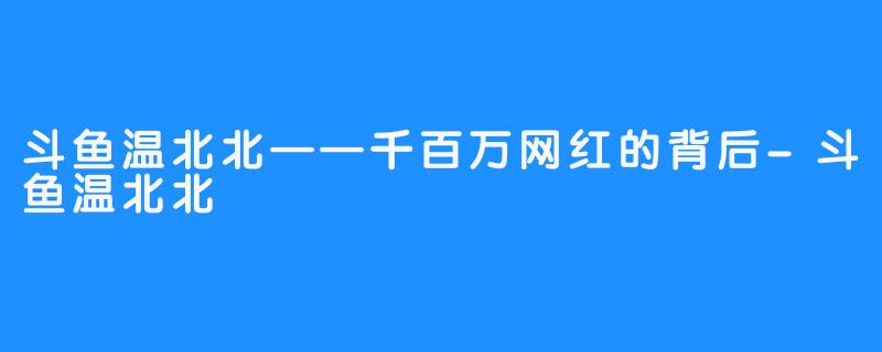 斗鱼温北北——千百万网红的背后-斗鱼温北北