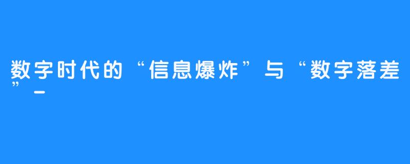 数字时代的“信息爆炸”与“数字落差”-