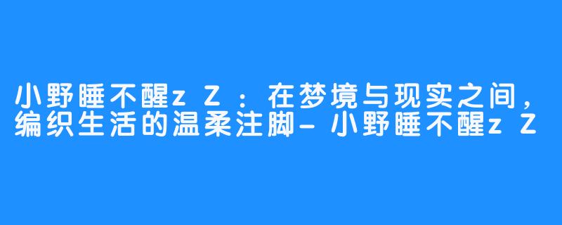 小野睡不醒zZ:在梦境与现实之间,编织生活的温柔注脚-小野睡不醒zZ